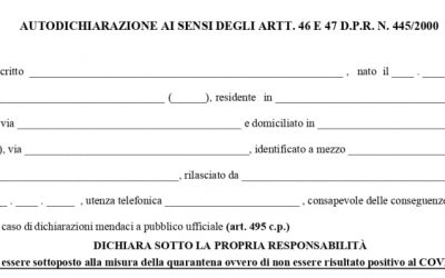 Nuovo modulo autodichiarazione per spostamenti coronavirus